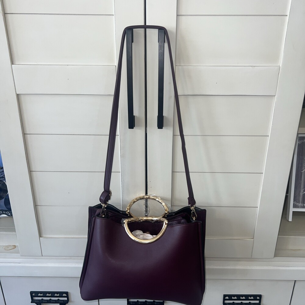 Luella Grey London Hand/ Shoulder Bag Burgundy Gold Metal Handles NWOT (60top) - Picture 2 of 11